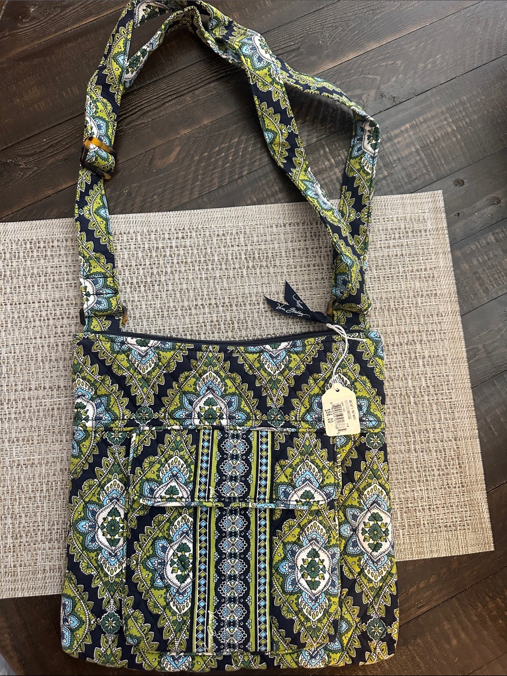 Vera Bradley Navy, Green & Teal Paisley Quilted Crossbody Bag